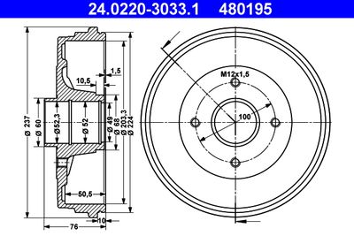 Тормозной барабан ATE 24.0220-3033.1 для RENAULT MODUS