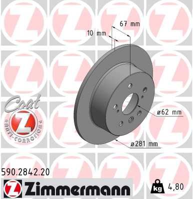 ZIMMERMANN 590.2842.20 Тормозные диски  для TOYOTA AURION (Тойота Аурион)