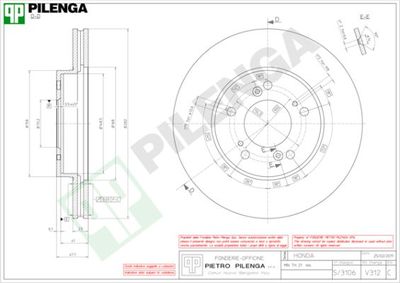 PILENGA V312 Тормозные диски  для HONDA SHUTTLE (Хонда Шуттле)