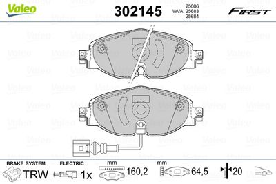 Комплект тормозных колодок, дисковый тормоз VALEO 302145 для SKODA KODIAQ