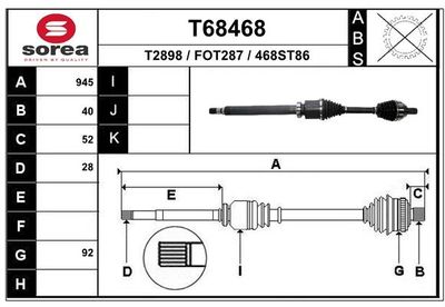 EAI T68468 Полуось в сборе  для FORD S-MAX (Форд С-маx)