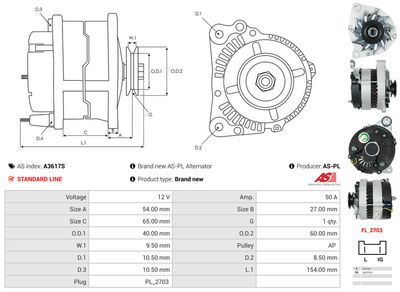 GENERATOR / ALTERNATOR AS-PL A3617S 5