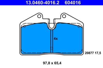 Комплект тормозных колодок, дисковый тормоз ATE 13.0460-4016.2 для PORSCHE 944