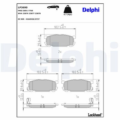 комплект спирачно феродо, дискови спирачки DELPHI