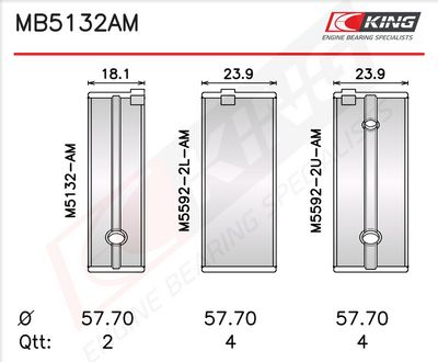 Комплект черупки на лагера на коляновия вал KING MB5132AM0.25