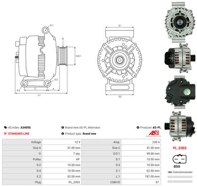 GENERATOR / ALTERNATOR AS-PL A3409S 4