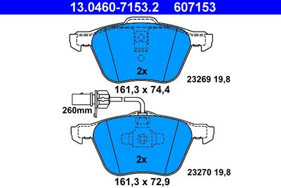 Комплект тормозных колодок, дисковый тормоз ATE 13.0460-7153.2 для SEAT ALHAMBRA