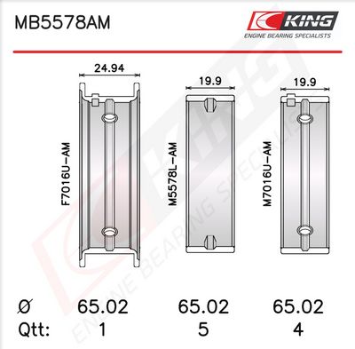 Комплект черупки на лагера на коляновия вал KING MB5578AM0.5