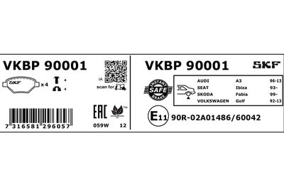 Комплект тормозных колодок, дисковый тормоз VKBP 90001