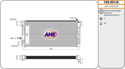 Радиатор, охлаждение двигателя AHE 109.001/A для FIAT CINQUECENTO