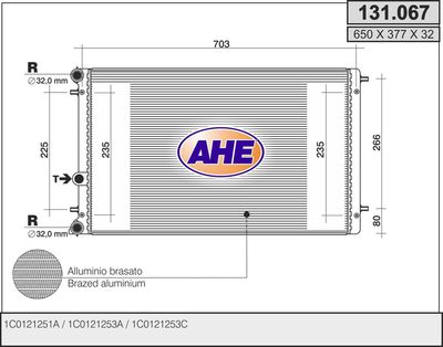 Радиатор, охлаждение двигателя AHE 131.067 для VW NEW BEETLE