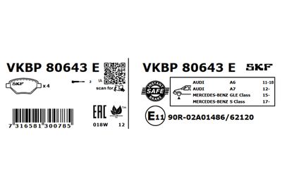 Комплект тормозных колодок, дисковый тормоз VKBP 80643 E