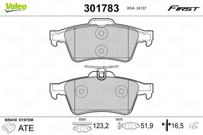 Комплект тормозных колодок, дисковый тормоз VALEO 301783 для SAAB 9-3