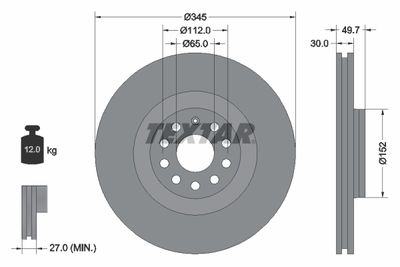Тормозной диск TEXTAR 92120603 для VW CC