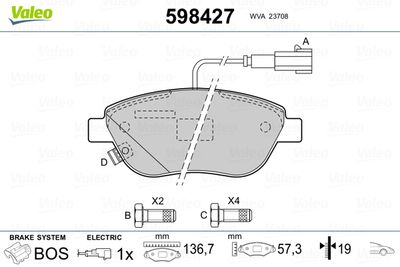 Комплект тормозных колодок, дисковый тормоз VALEO 598427 для FIAT LINEA