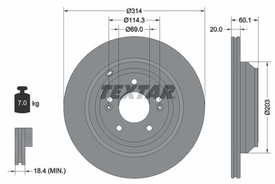 Тормозной диск TEXTAR 92273703 для KIA QUORIS