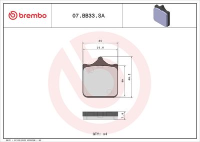 BREMSBELAGSATZ SCHEIBENBREMSE BREMBO 07BB33SA 1