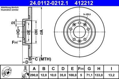 Тормозной диск ATE 24.0112-0212.1 для TOYOTA PROACE
