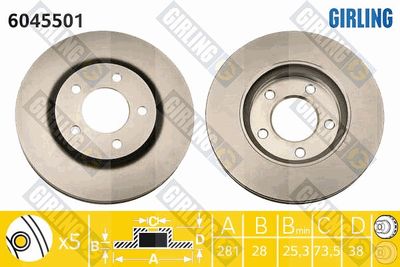 GIRLING 6045501 Тормозные диски  для DODGE CARAVAN (RG_) 3.8 AWD