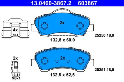 Комплект тормозных колодок, дисковый тормоз ATE 13.0460-3867.2 для CITROËN C-ELYSEE