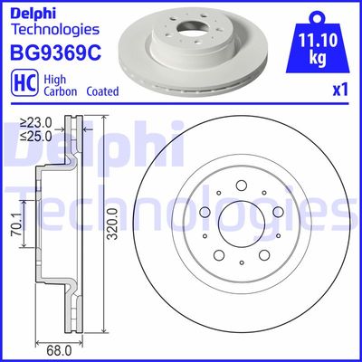 Тормозной диск DELPHI BG9369C для TESLA MODEL 3