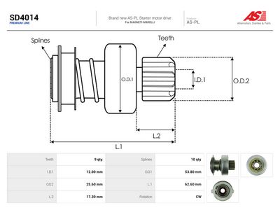 Frihjulsväxel, startmotor AS-PL SD4014 för FIAT