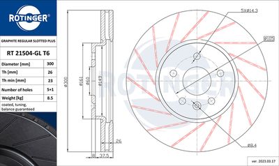 спирачен диск ROTINGER RT 21504-GL T6