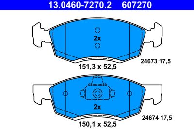 Комплект тормозных колодок, дисковый тормоз ATE 13.0460-7270.2 для DACIA LOGAN