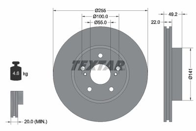 Тормозной диск TEXTAR 92179503 для TOYOTA PRIUS