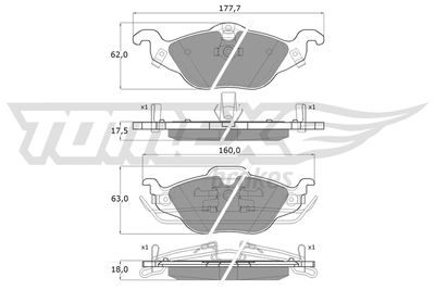 Комплект тормозных колодок, дисковый тормоз TOMEX Brakes TX 12-21 для CHEVROLET ASTRA
