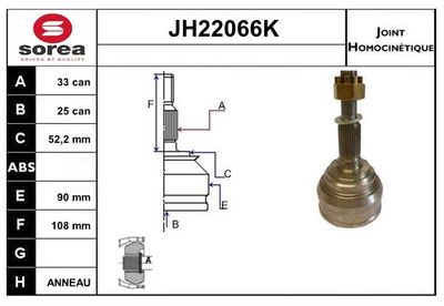 SNRA Homokineet reparatie set, aandrijfas (JH22066K)