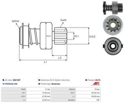 Volnoběžný převod, startér AS-PL SD0122P