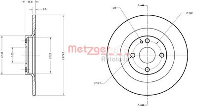Тормозной диск METZGER 6110833 для FIAT 124