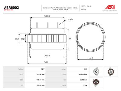 Stator, generator AUTOSTARTER ABR6002 for TOYOTA