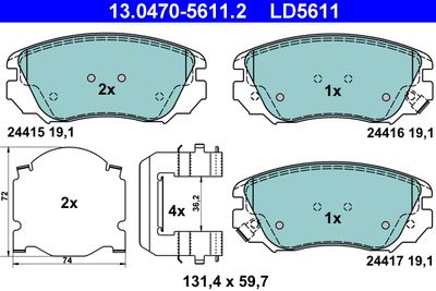 Комплект тормозных колодок, дисковый тормоз ATE 13.0470-5611.2 для CHEVROLET MALIBU