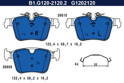 комплект спирачно феродо, дискови спирачки GALFER B1.G120-2120.2