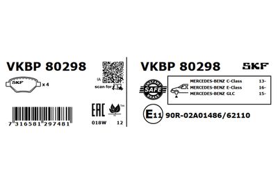 Комплект тормозных колодок, дисковый тормоз VKBP 80298