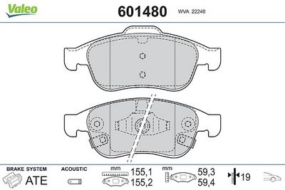 BREMSBELAGSATZ SCHEIBENBREMSE VALEO 601480
