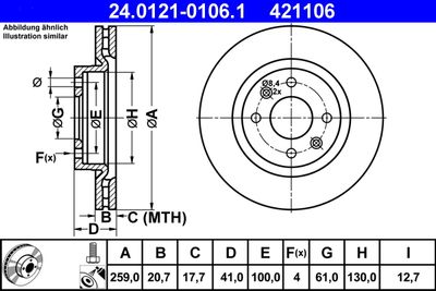 Тормозной диск ATE 24.0121-0106.1 для RENAULT THALIA