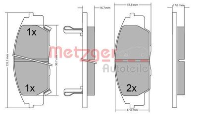 Комплект тормозных колодок, дисковый тормоз METZGER 1170649 для HONDA S2000