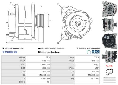 GENERATOR / ALTERNATOR AS-PL A01162SEG 4