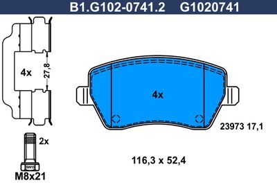 GALFER B1.G102-0741.2 Тормозные колодки и сигнализаторы  для RENAULT DUSTER (Рено Дустер)