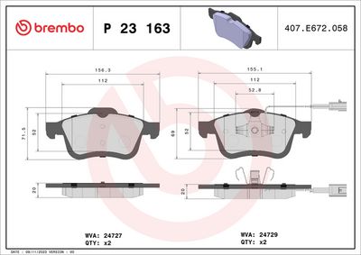 Brake Pad Set, disc brake P 23 163