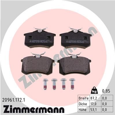 Комплект тормозных колодок, дисковый тормоз ZIMMERMANN 20961.172.1 для CHERY EASTAR