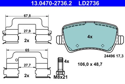 Комплект тормозных колодок, дисковый тормоз ATE 13.0470-2736.2 для VOLVO S80