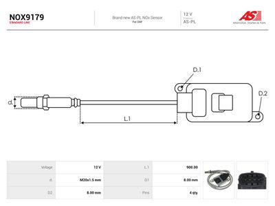 NOx-érzékelő, karbamid-befecskendezés AS-PL NOX9179 for DAF