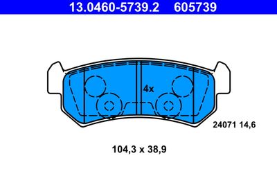 Комплект тормозных колодок, дисковый тормоз ATE 13.0460-5739.2 для CHEVROLET NUBIRA