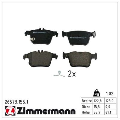 комплект спирачно феродо, дискови спирачки ZIMMERMANN 26573.155.1