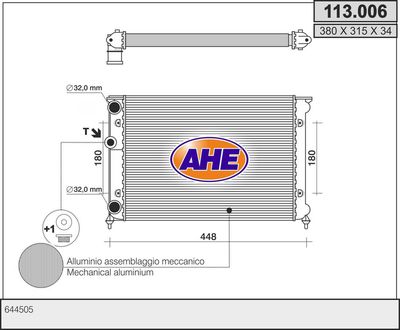 Радиатор, охлаждение двигателя AHE 113.006 для PIAGGIO QUARGO