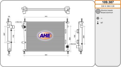 Радиатор, охлаждение двигателя AHE 109.387 для FIAT MULTIPLA